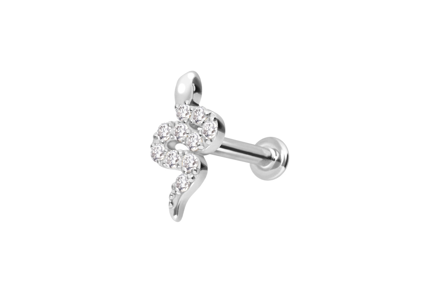 14 Karat Gold Labret Piercing mit Innengewinde MOISSANIT-SCHLANGE